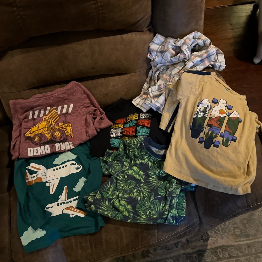 Boys Graphic Tee & Shirt Bundle - Airplane, Trucks, Skateboard, Tropical 4T